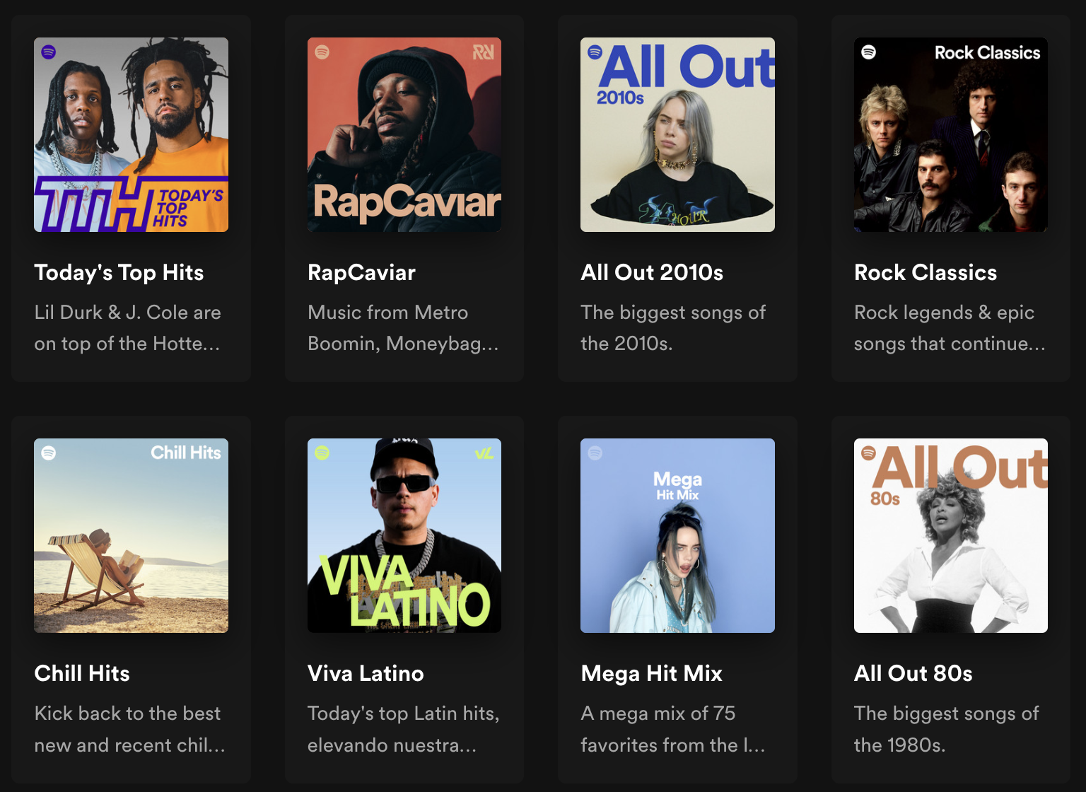 Spotify playlists on the Spotify app’s homepage